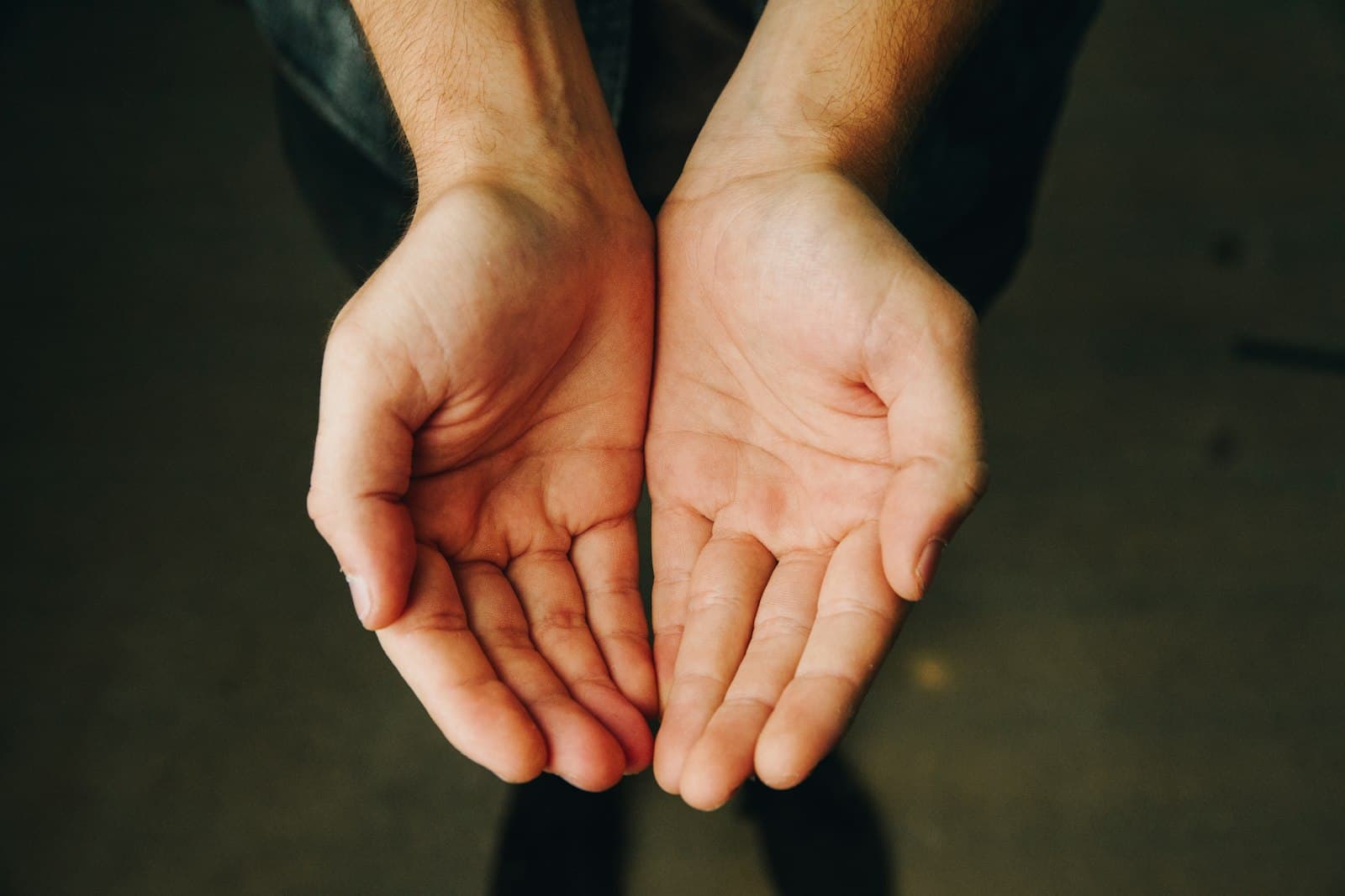 Open hands held out, palms up